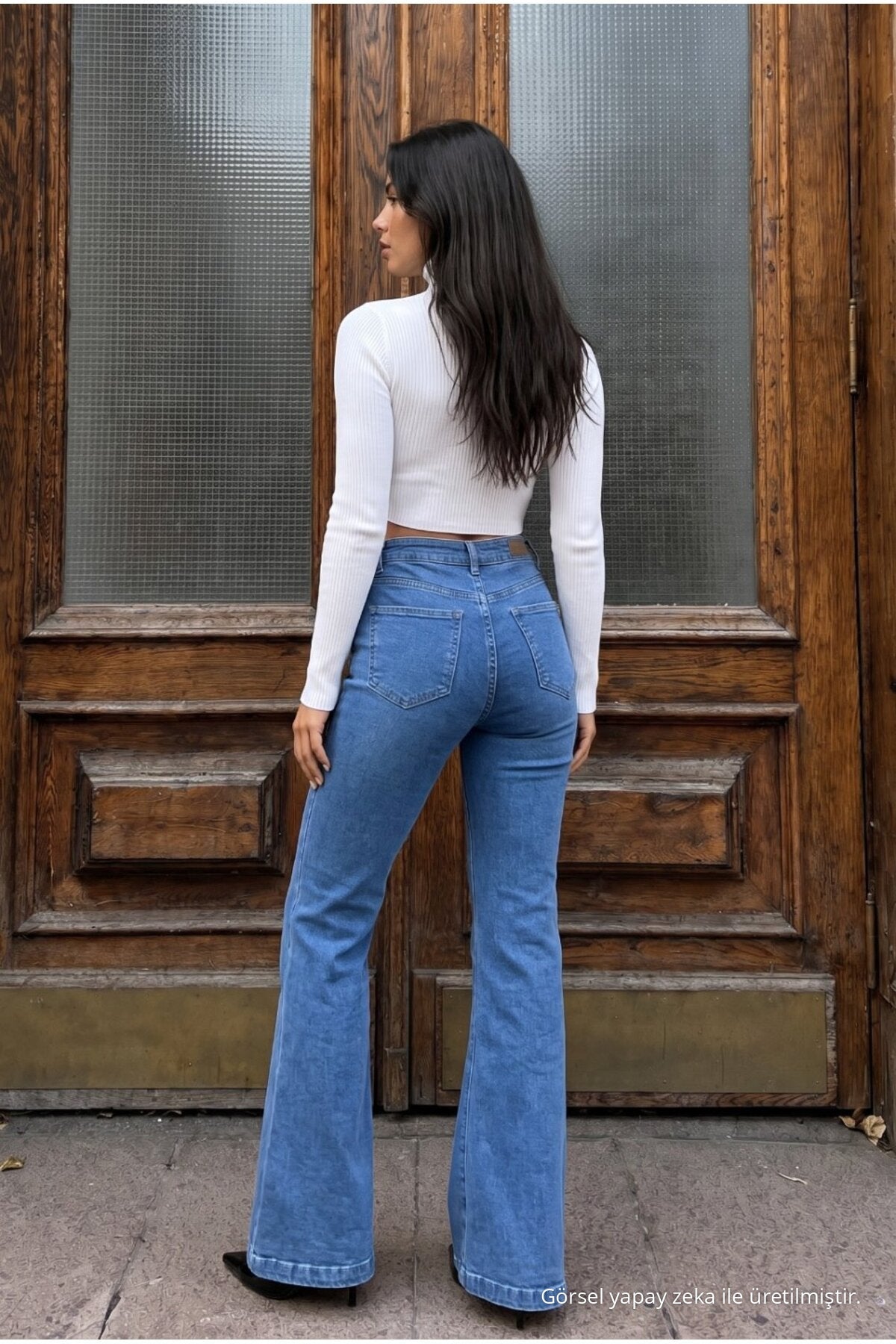 High Waist Stretch/Lycra A-Length Jeans Blue - MALLTURK