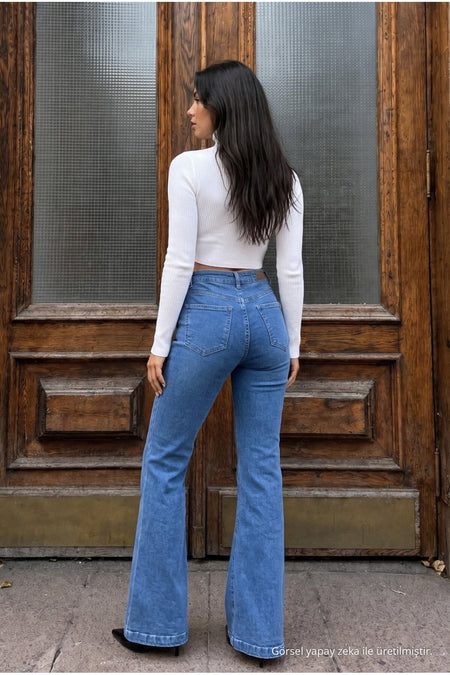 High Waist Stretch/Lycra A-Length Jeans Blue - MALLTURK