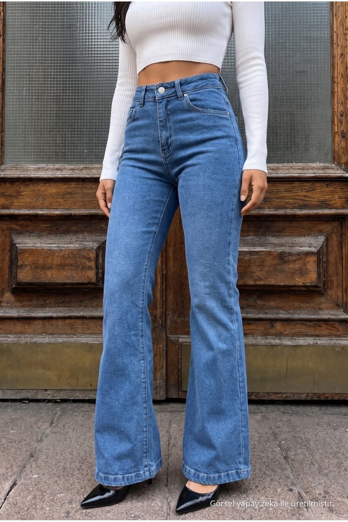 High Waist Stretch/Lycra A-Length Jeans Blue - MALLTURK