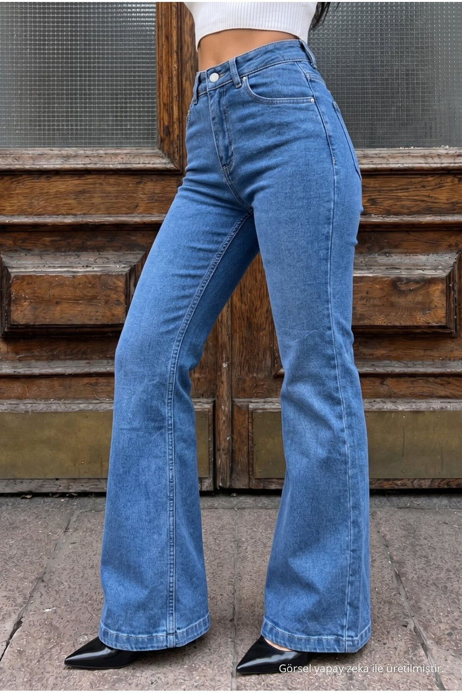 High Waist Stretch/Lycra A-Length Jeans Blue - MALLTURK