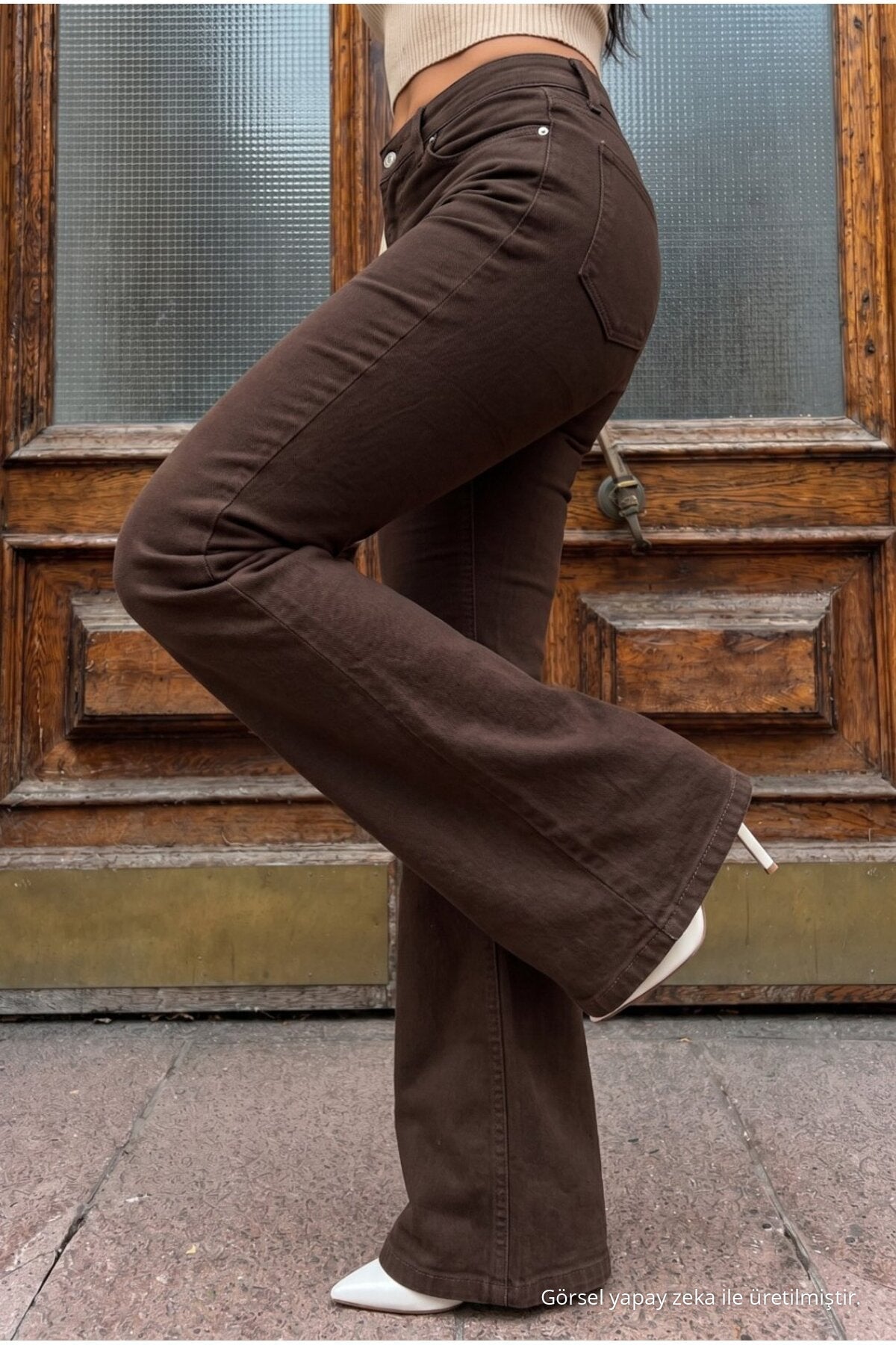 High Waist Stretch/Lycra A-Length Jeans Brown - MALLTURK