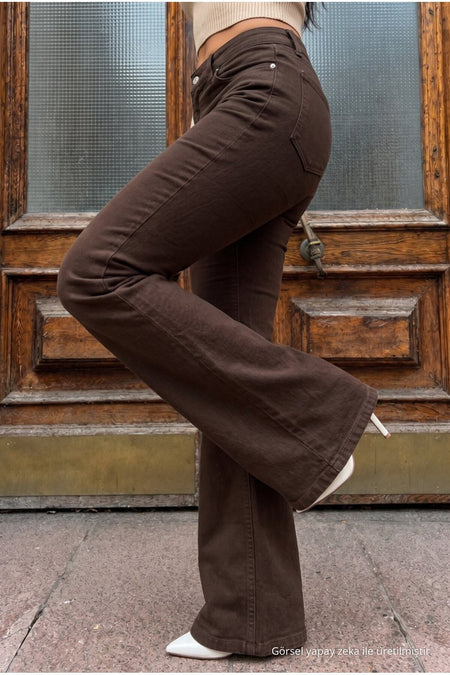High Waist Stretch/Lycra A-Length Jeans Brown - MALLTURK