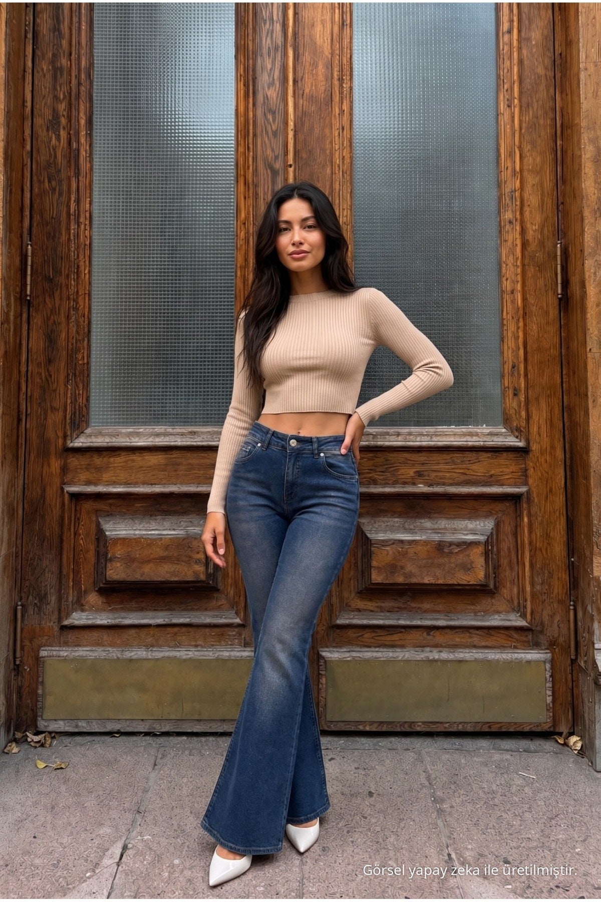 High Waist Stretch/Lycra A-Length Jeans Dark Navy - MALLTURK