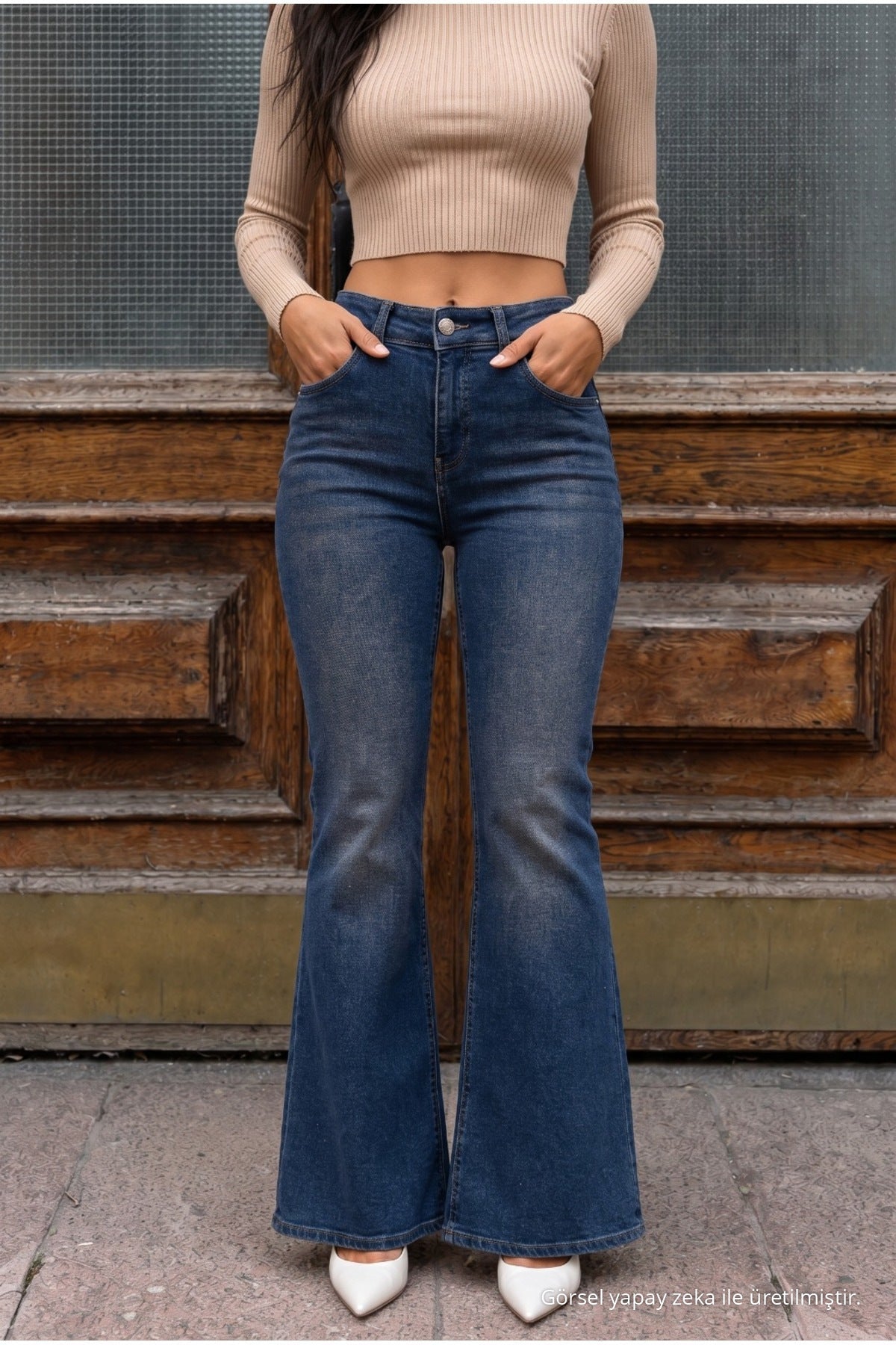 High Waist Stretch/Lycra A-Length Jeans Dark Navy - MALLTURK