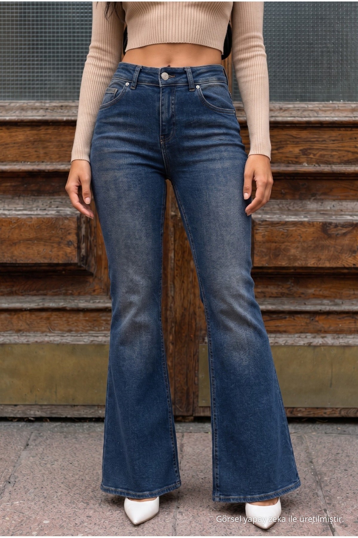 High Waist Stretch/Lycra A-Length Jeans Dark Navy - MALLTURK
