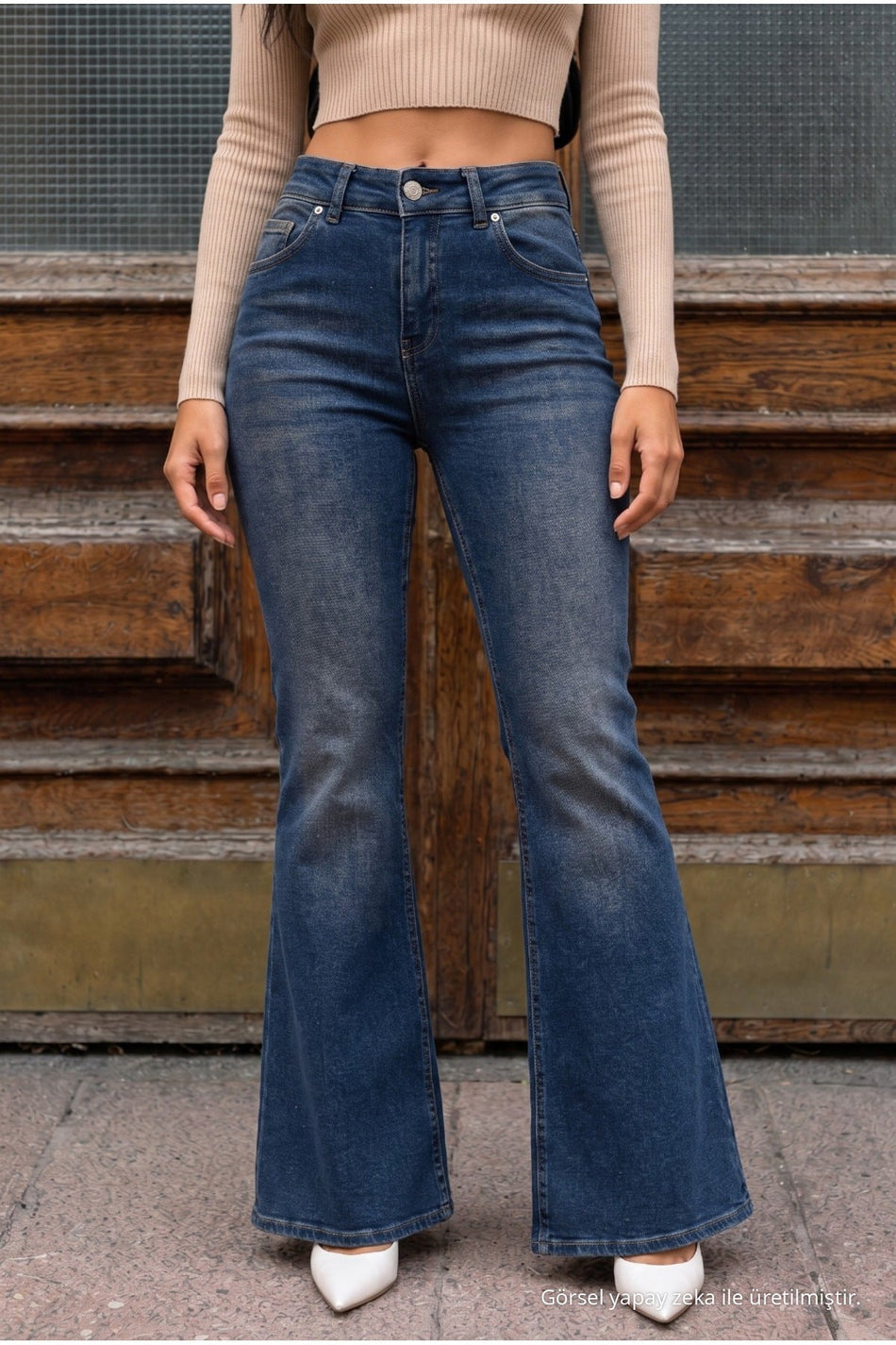 High Waist Stretch/Lycra A-Length Jeans Dark Navy - MALLTURK