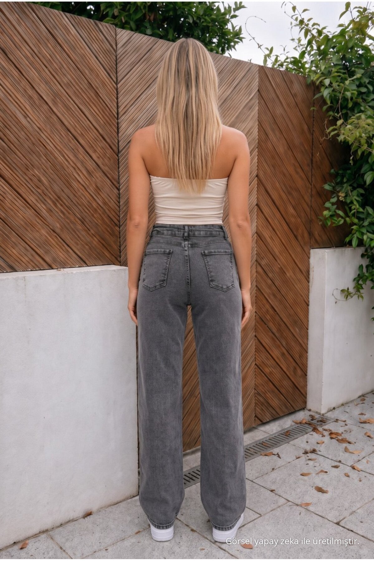 High Waist Wide Leg Loose Fit Stretch Palazzo Jeans Smoke Grey - MALLTURK