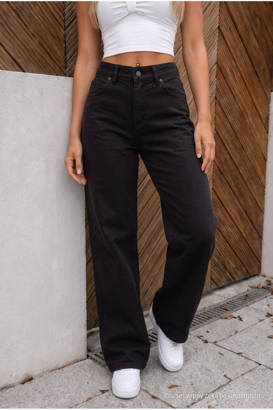 High Waist Wide Leg Loose Fit Stretchy Palazzo Jeans Black - MALLTURK