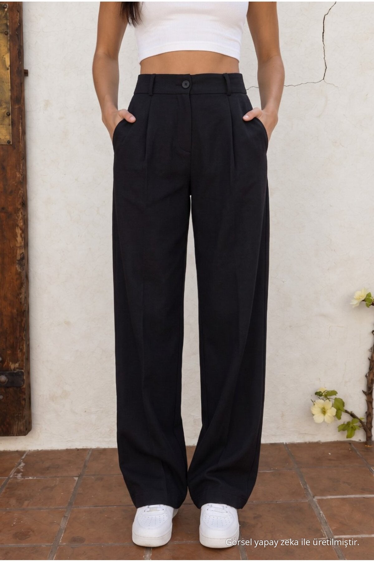 High Waist Wide Leg Relaxed Fit Palazzo Pants BLACK - MALLTURK