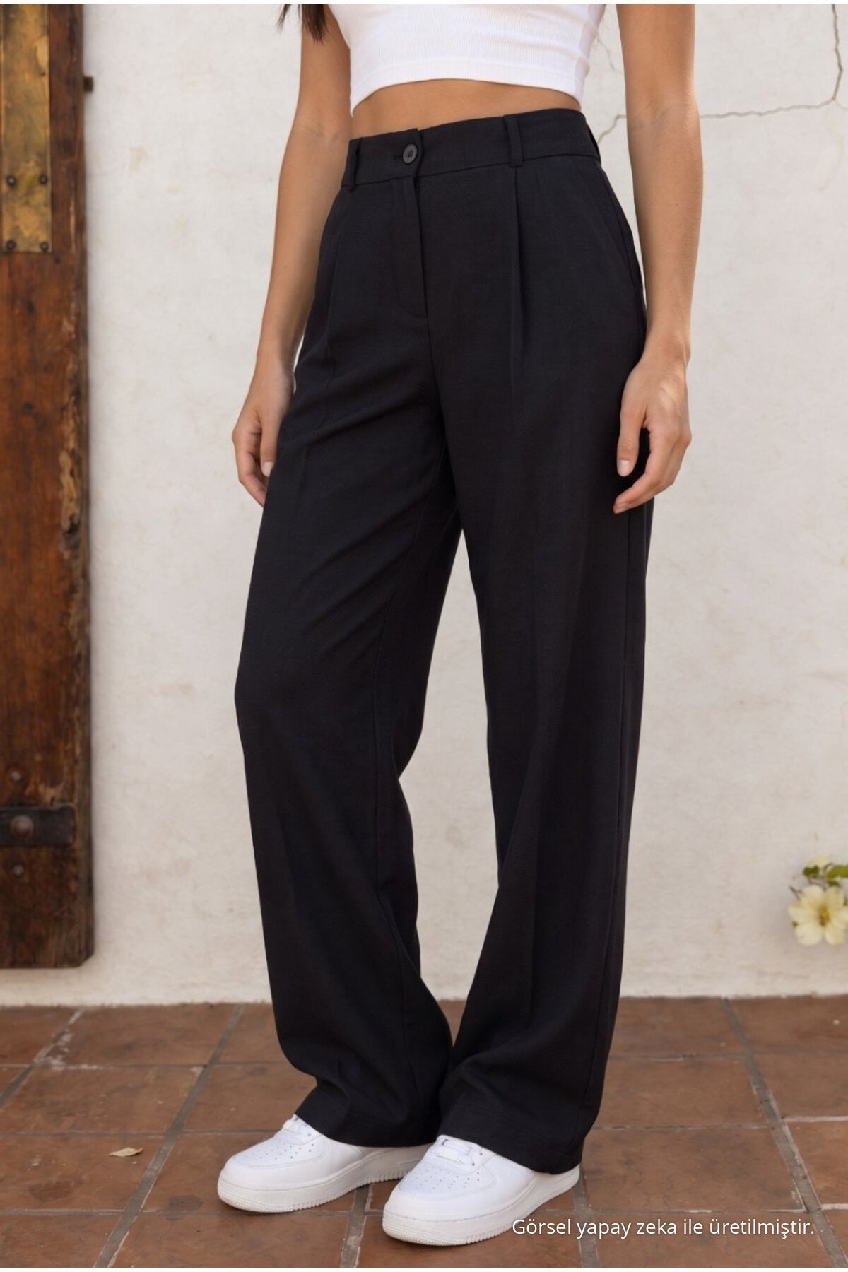 High Waist Wide Leg Relaxed Fit Palazzo Pants BLACK - MALLTURK