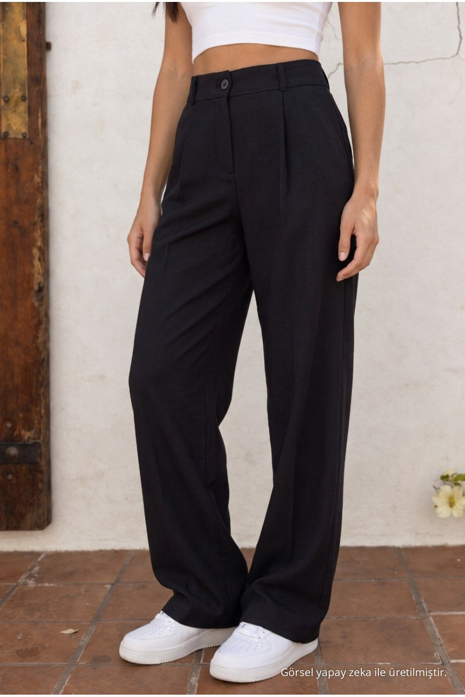 High Waist Wide Leg Relaxed Fit Palazzo Pants BLACK - MALLTURK