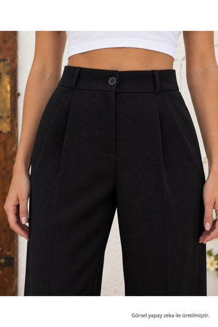 High Waist Wide Leg Relaxed Fit Palazzo Pants BLACK - MALLTURK