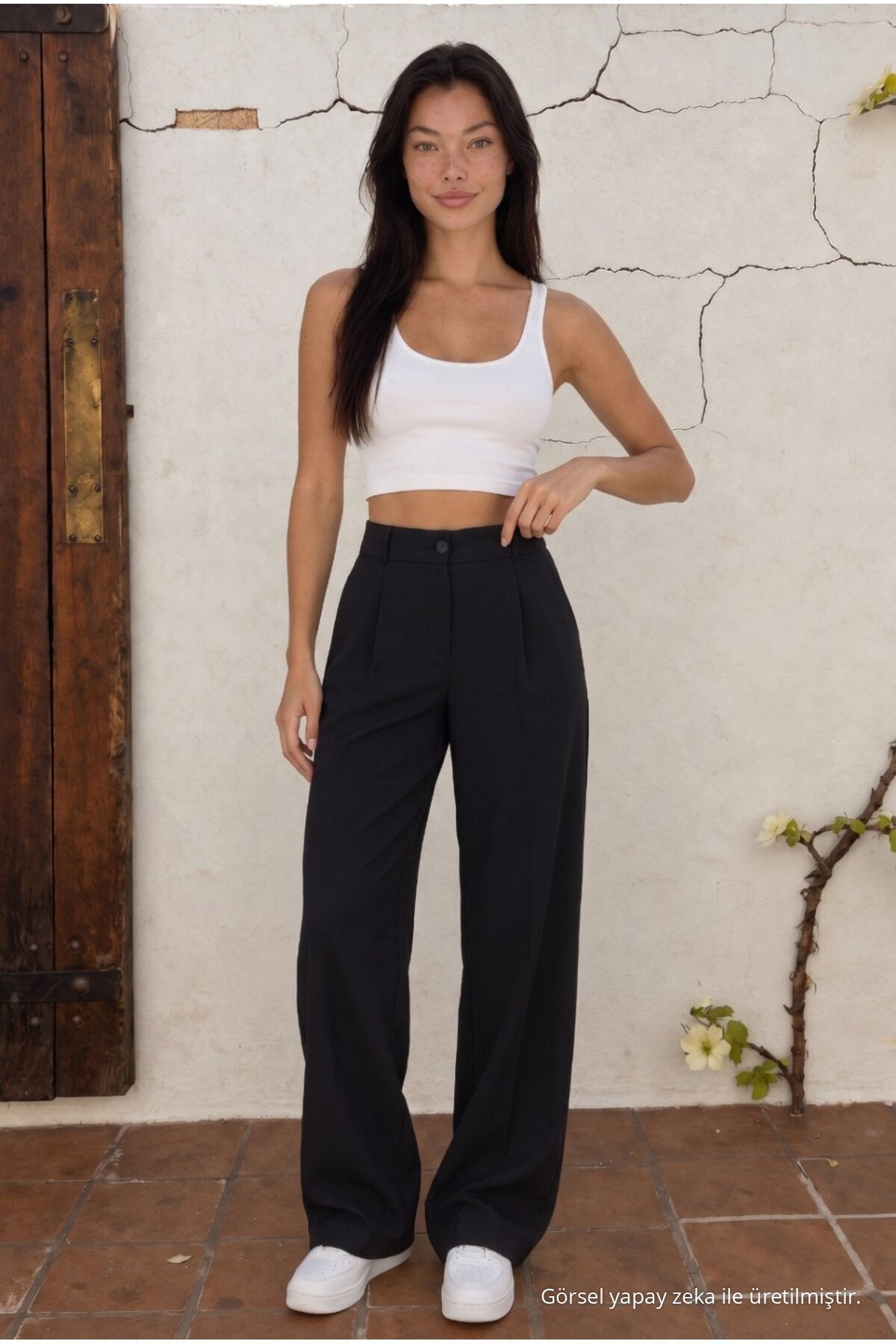 High Waist Wide Leg Relaxed Fit Palazzo Pants BLACK - MALLTURK