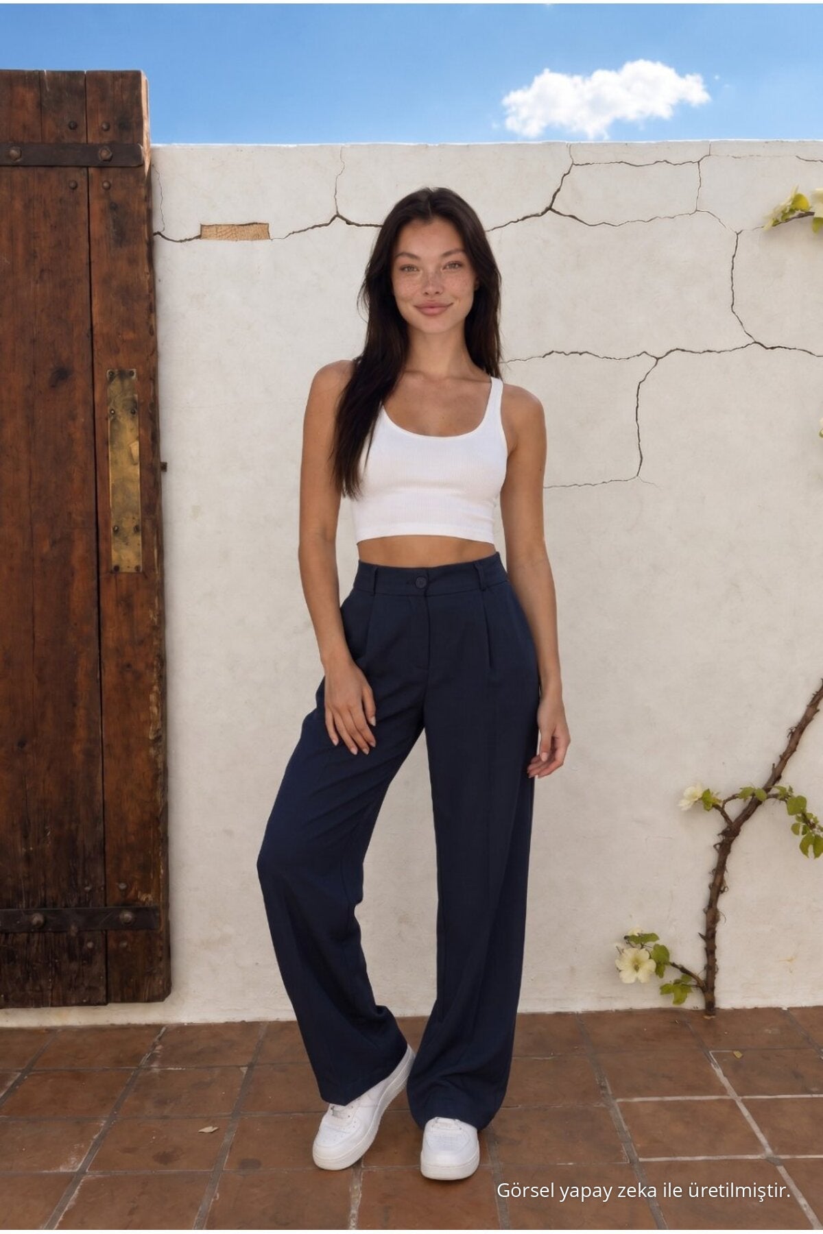 High Waist Wide Leg Relaxed Fit Palazzo Pants NAVY BLUE - MALLTURK