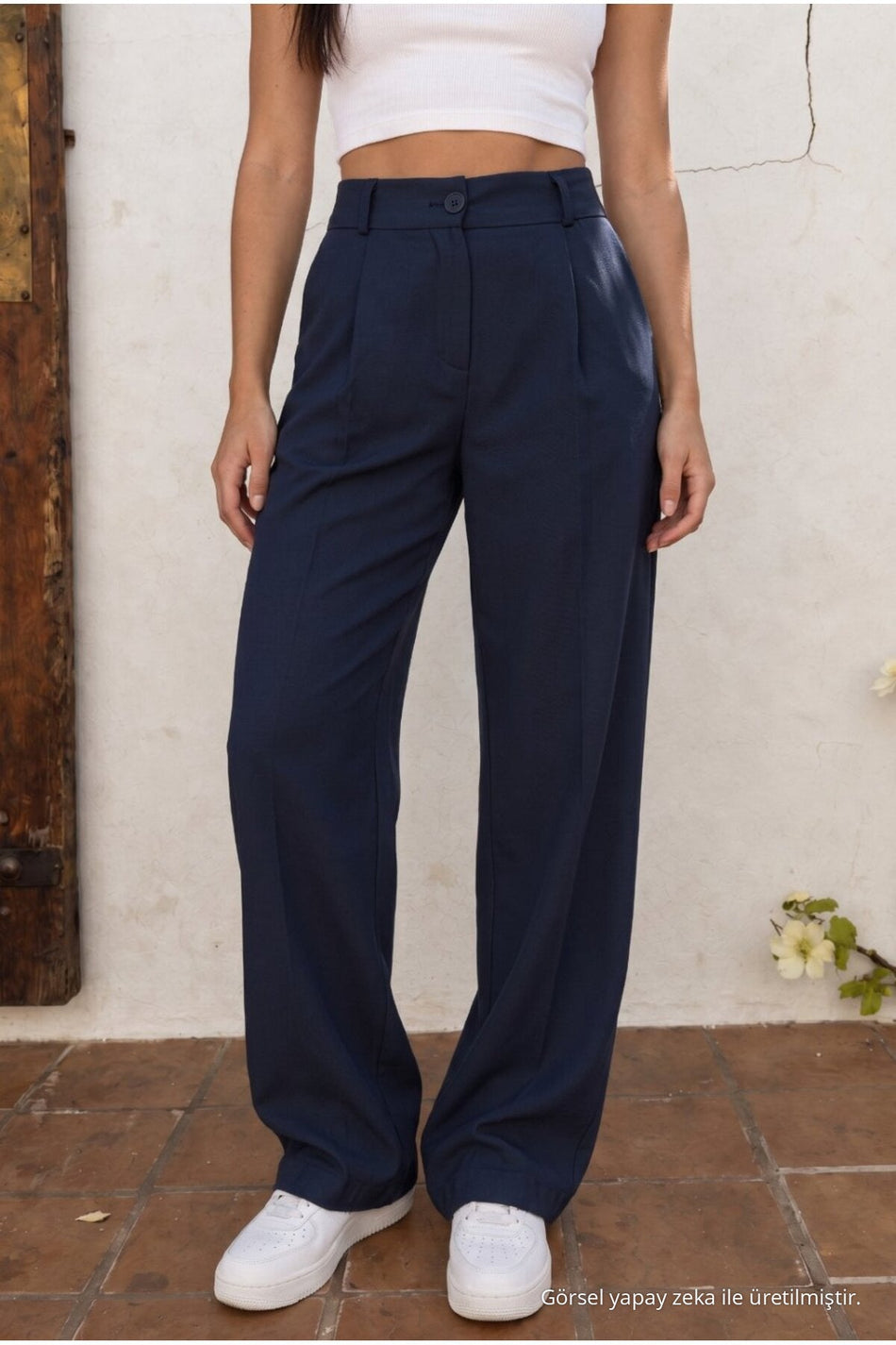 High Waist Wide Leg Relaxed Fit Palazzo Pants NAVY BLUE - MALLTURK