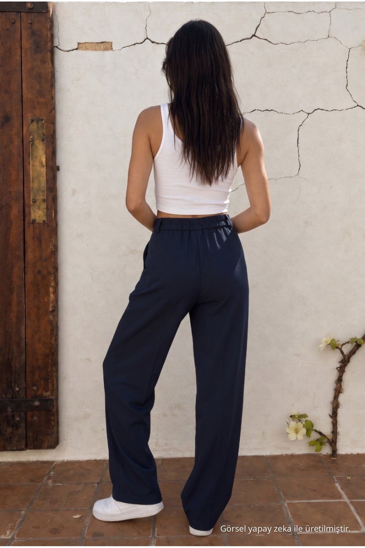 High Waist Wide Leg Relaxed Fit Palazzo Pants NAVY BLUE - MALLTURK