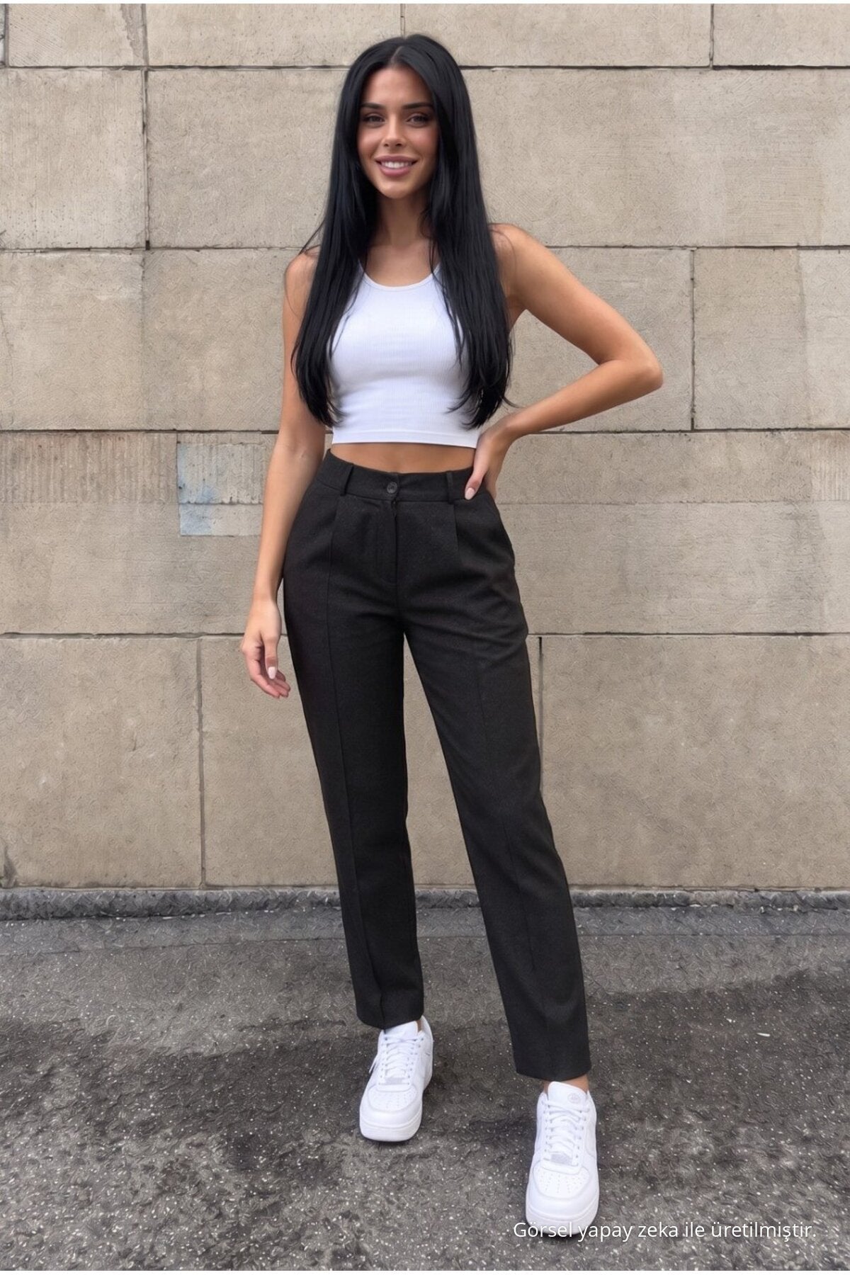 High-Waisted Carrot-Style Elastic Waist Slim-Fit Trousers, BLACK - MALLTURK