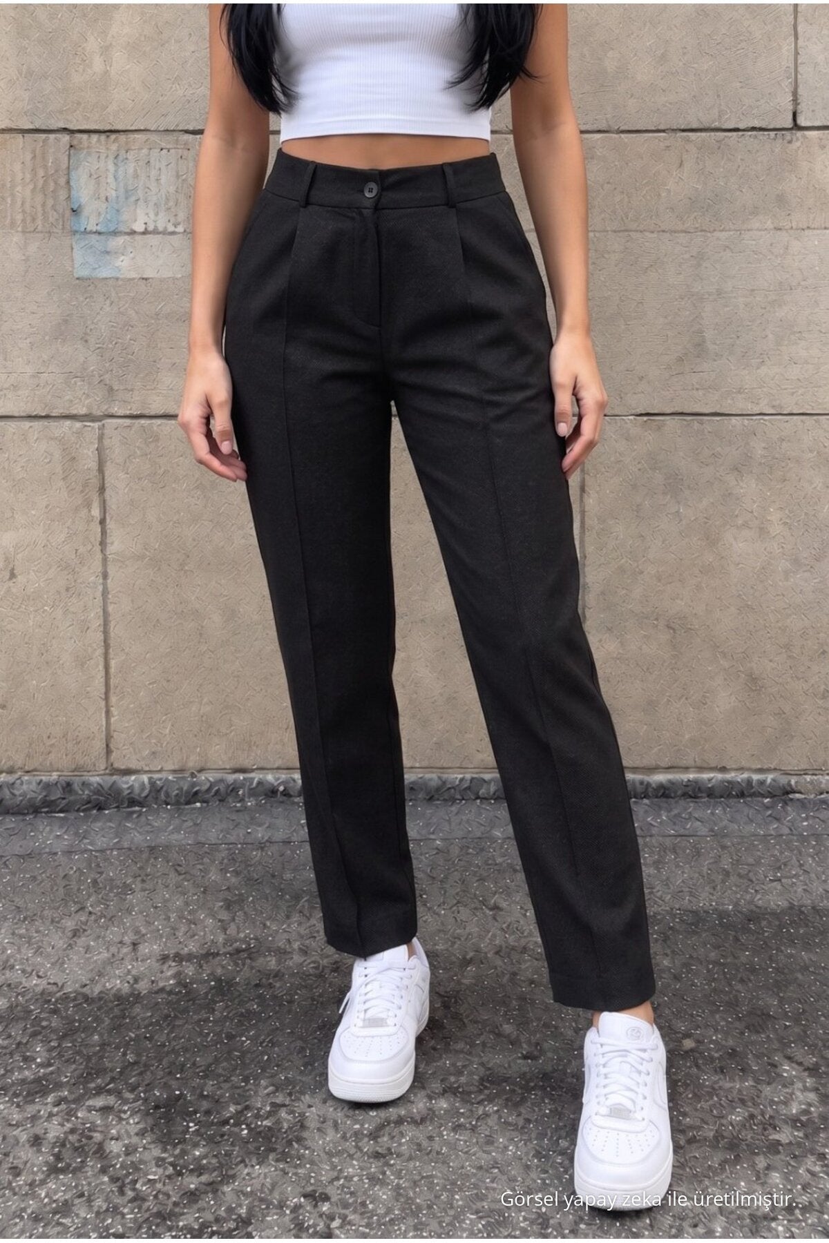 High-Waisted Carrot-Style Elastic Waist Slim-Fit Trousers, BLACK - MALLTURK