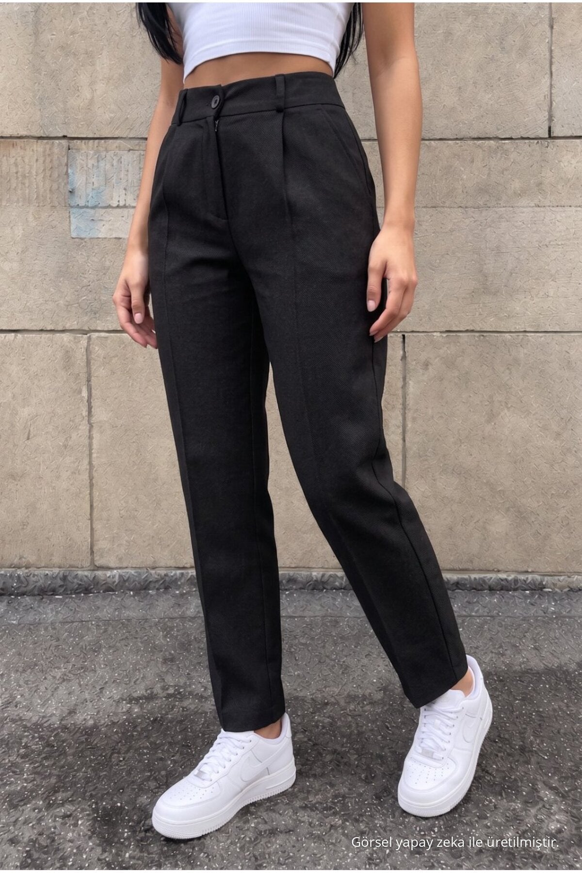 High-Waisted Carrot-Style Elastic Waist Slim-Fit Trousers, BLACK - MALLTURK