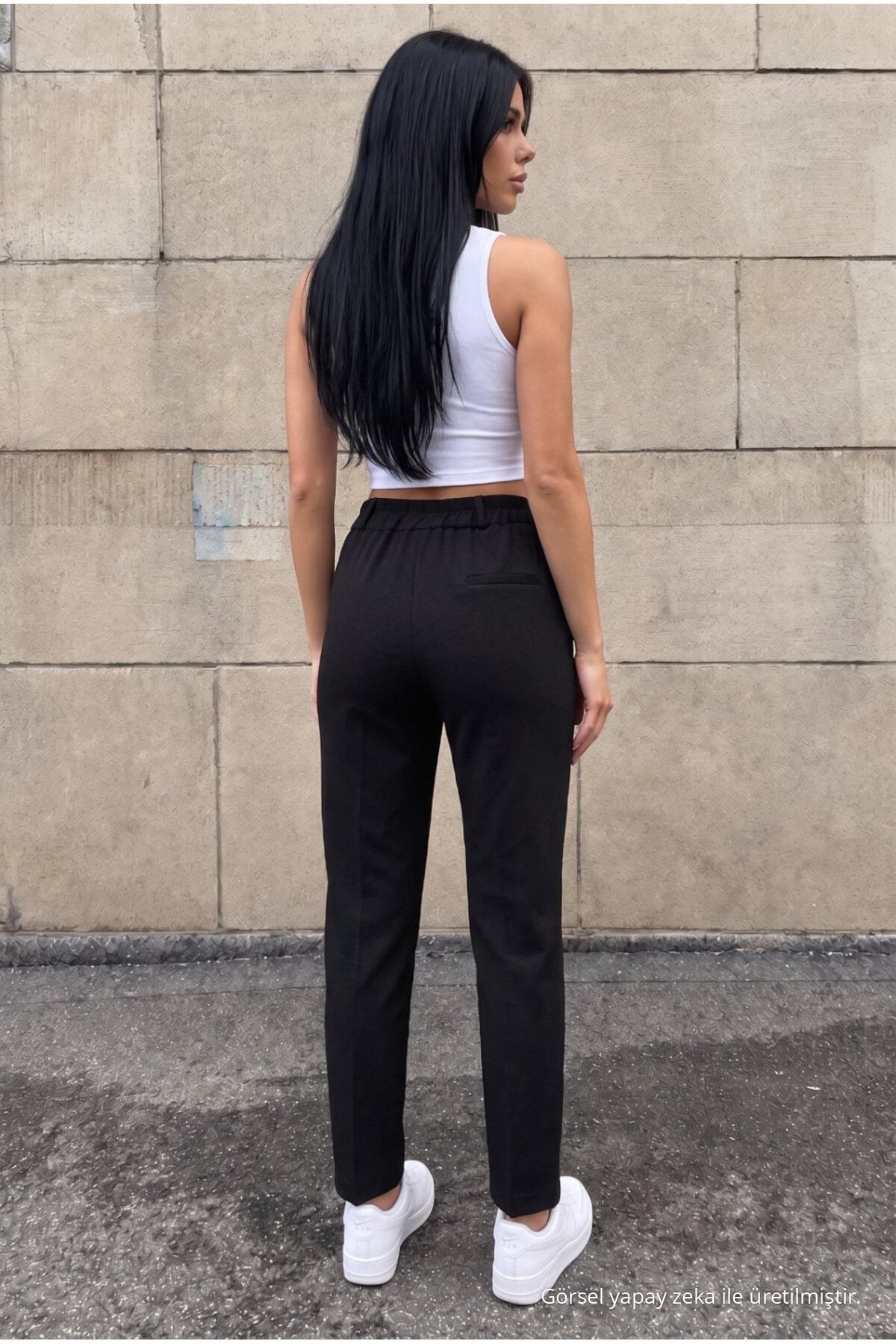 High-Waisted Carrot-Style Elastic Waist Slim-Fit Trousers, BLACK - MALLTURK