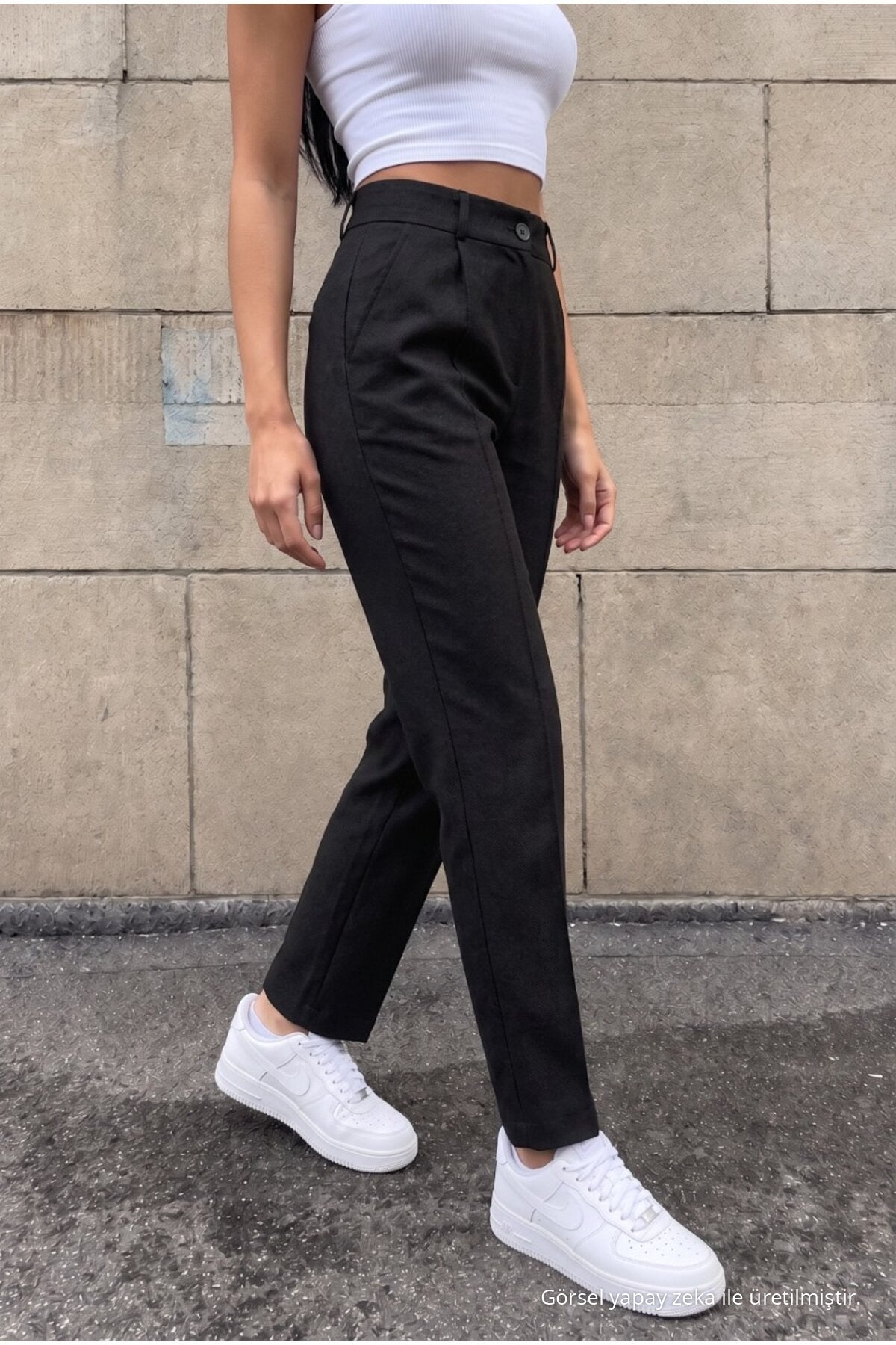 High-Waisted Carrot-Style Elastic Waist Slim-Fit Trousers, BLACK - MALLTURK