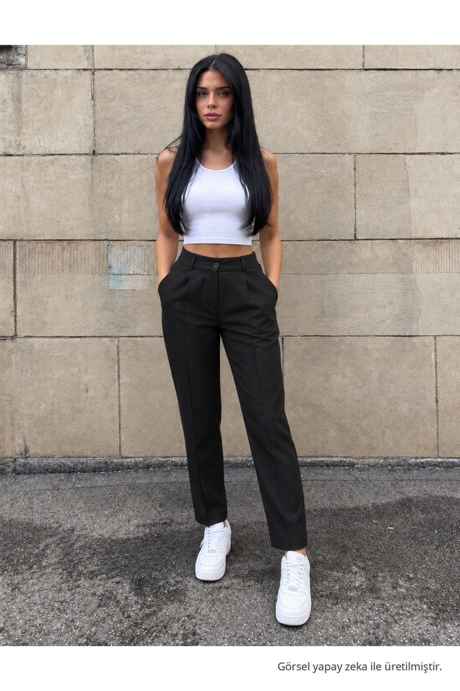 High-Waisted Carrot-Style Elastic Waist Slim-Fit Trousers, BLACK - MALLTURK