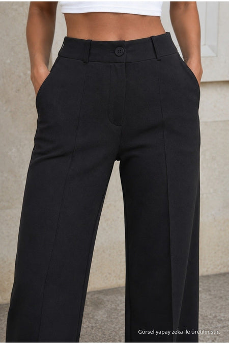 High-waisted Lycra stretchy elastic waistband loose-fitting trousers BLACK - MALLTURK