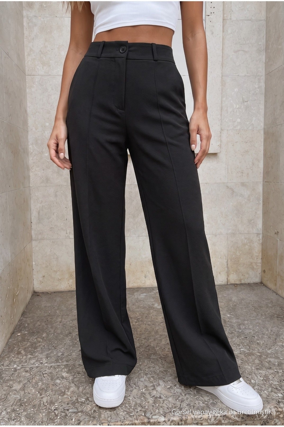 High-waisted Lycra stretchy elastic waistband loose-fitting trousers BLACK - MALLTURK