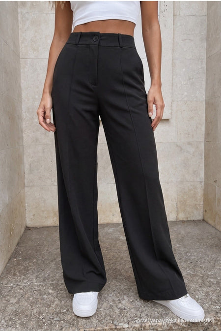 High-waisted Lycra stretchy elastic waistband loose-fitting trousers BLACK - MALLTURK
