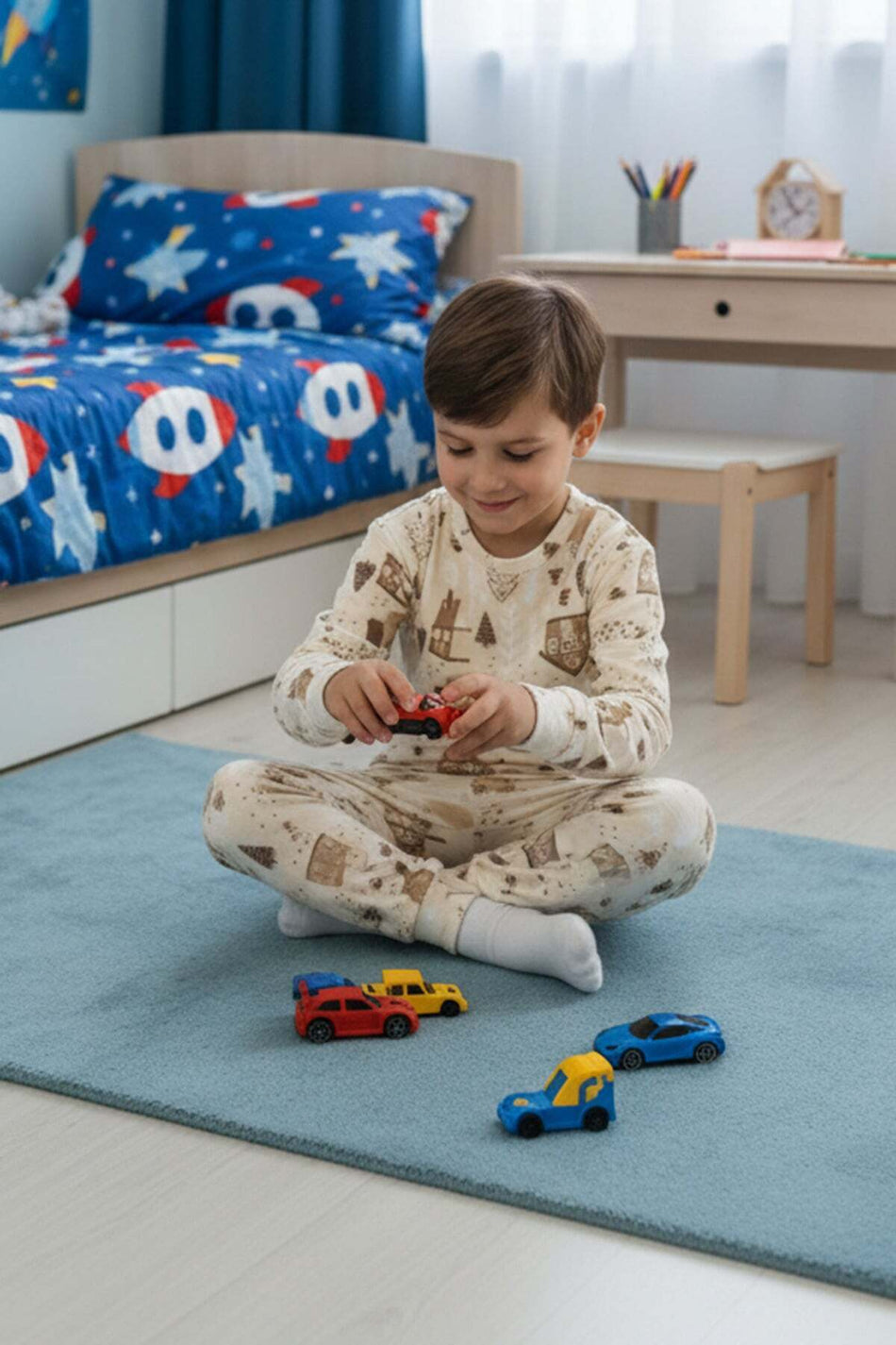 Home Patterned Fleece Unisex Children's Pajama Set - MALLTURK