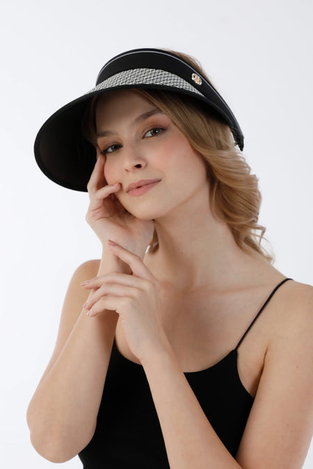 Houndstooth Patterned Visor Adjustable Straw Hat - MALLTURK