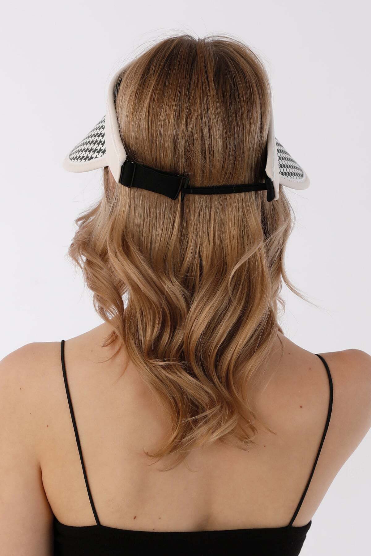 Houndstooth patterned visor adjustable straw hat - MALLTURK