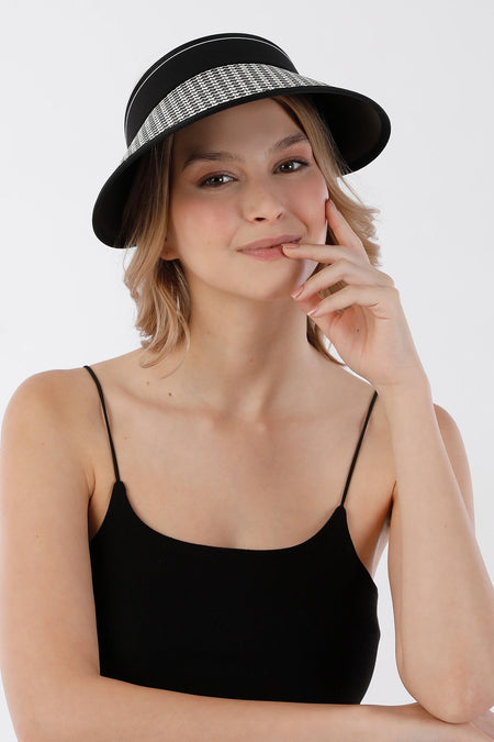Houndstooth Patterned Visor Adjustable Straw Hat - MALLTURK