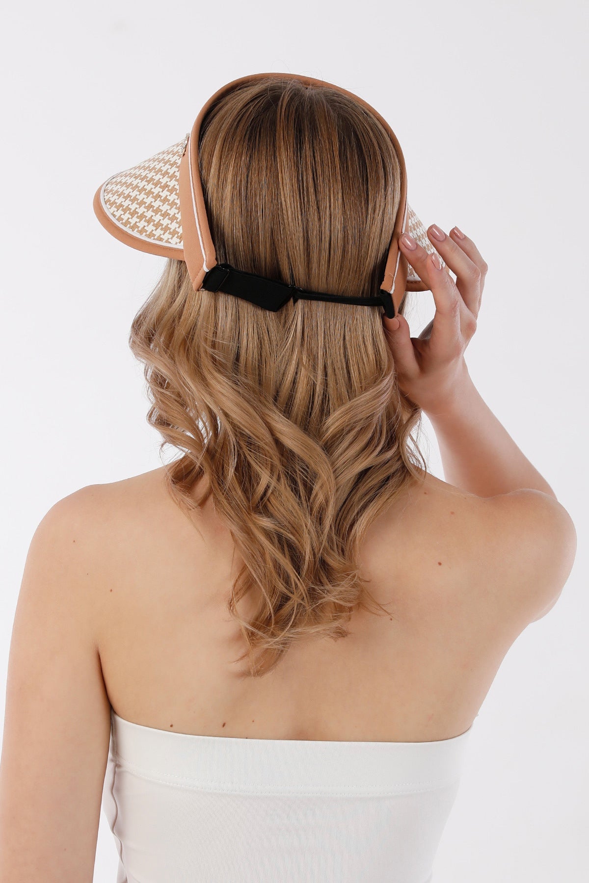 Houndstooth patterned visor adjustable straw hat - MALLTURK