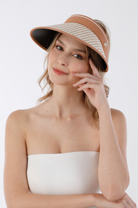 Houndstooth patterned visor adjustable straw hat - MALLTURK