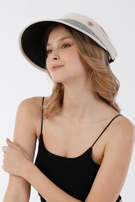 Houndstooth patterned visor adjustable straw hat - MALLTURK