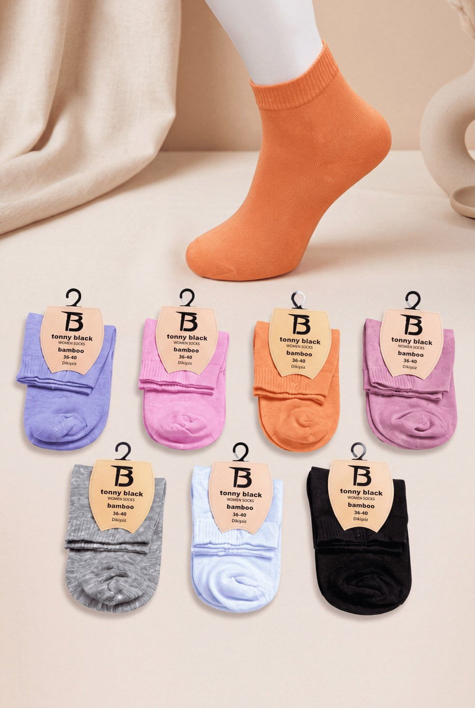İz Yapmayan Renkli 7'li Bambu Çorap Kadın Çok Renkli Çorap TB4045 - MALLTURK