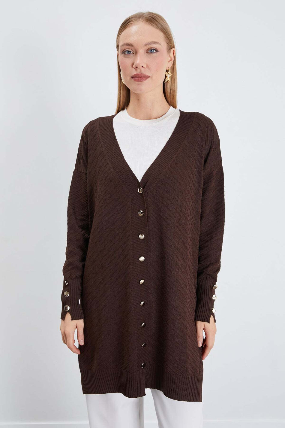 Jacquard V-Neck Buttoned Cardigan - MALLTURK