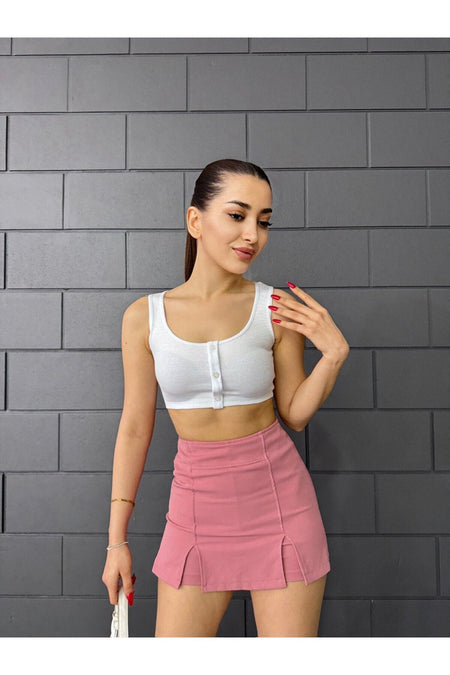 Kadın Kalın Askılı Düğme Detaylı Crop Top Büstiyer BEYAZ - MALLTURK