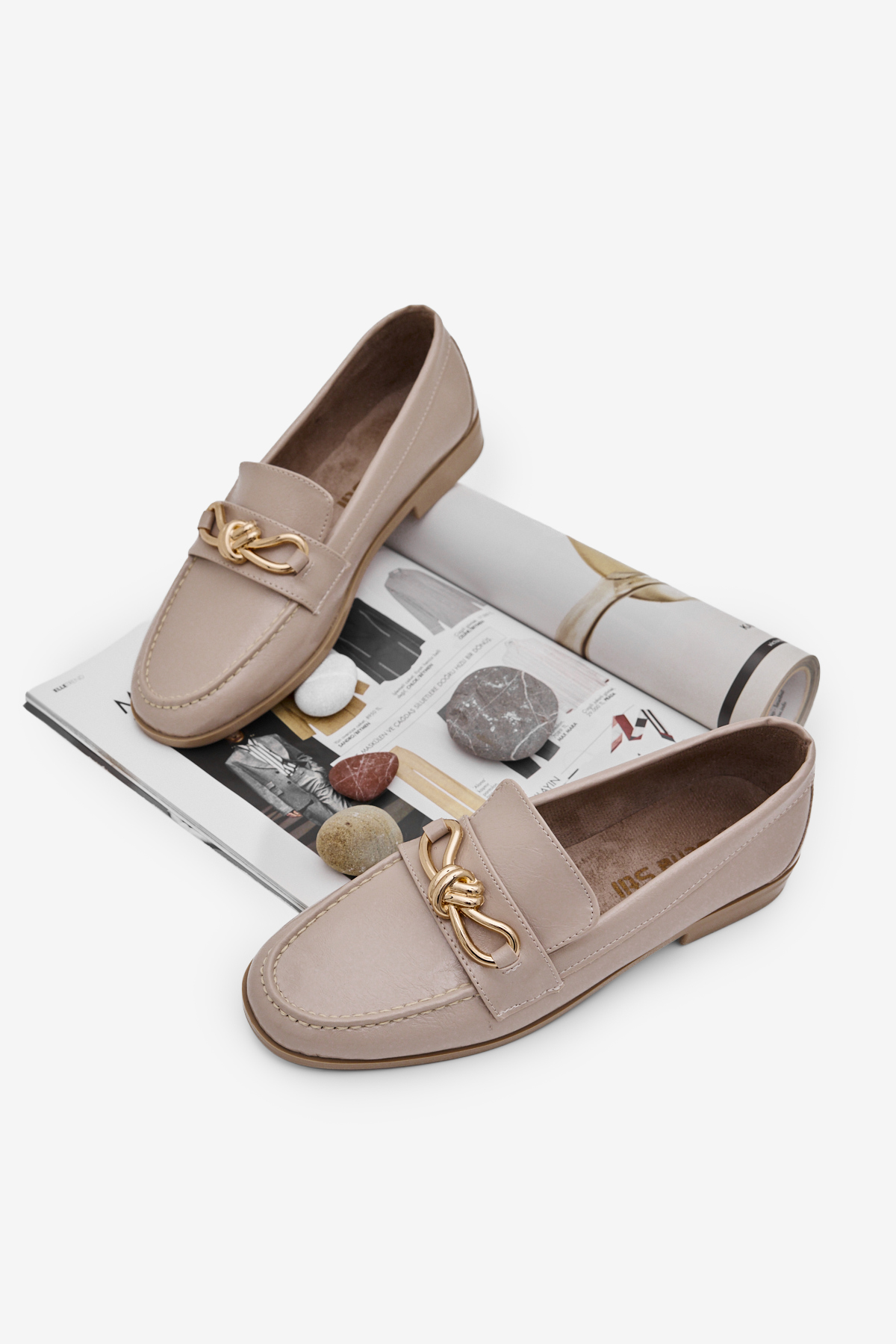 Kadın Klasik Loafer Toka Detaylı Babet Günlük Babet Kadın Bej Babet TBOMRSR1030 - MALLTURK