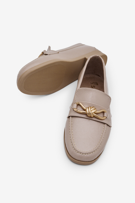 Kadın Klasik Loafer Toka Detaylı Babet Günlük Babet Kadın Bej Babet TBOMRSR1030 - MALLTURK