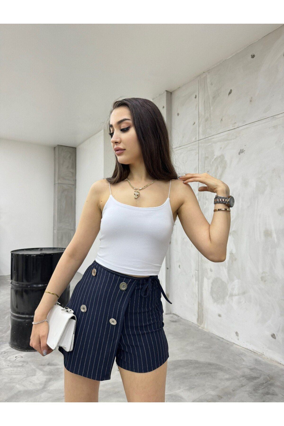 Kadın Lastik Ip Askılı Sandy Kumaş Crop Bluz Büstiyer beyaz - MALLTURK