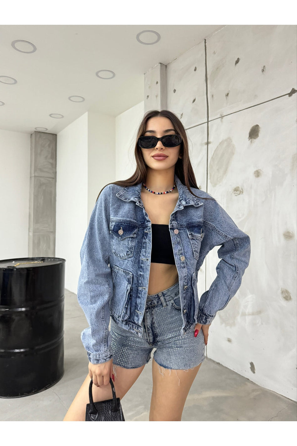Kadın Mavi Oversize Kot Ceket - MALLTURK