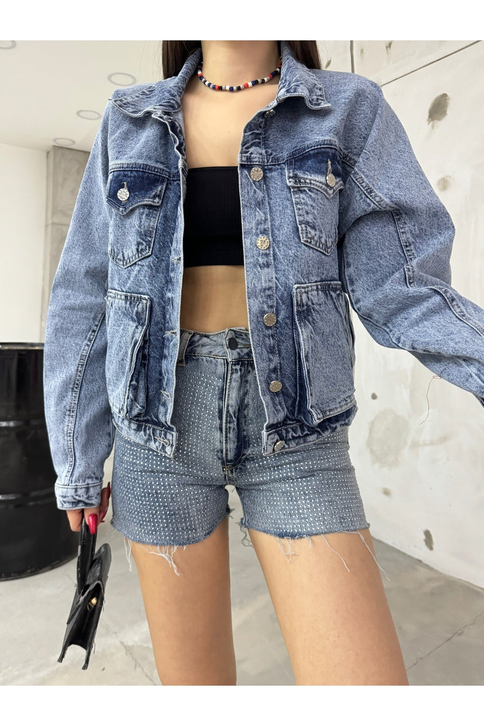 Kadın Mavi Oversize Kot Ceket - MALLTURK