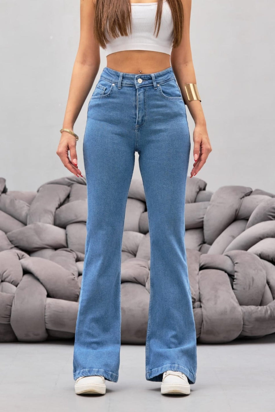 Kadın MAVİ Yüksek Bel Esnek Ispanyol Paça Jeans - MALLTURK