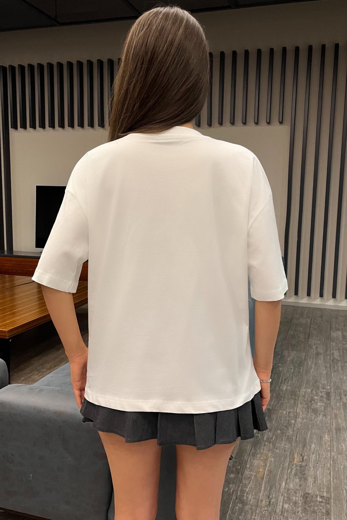 Kadın Özel Dijital Baskılı Oversize T-Shirt Beyaz - MALLTURK