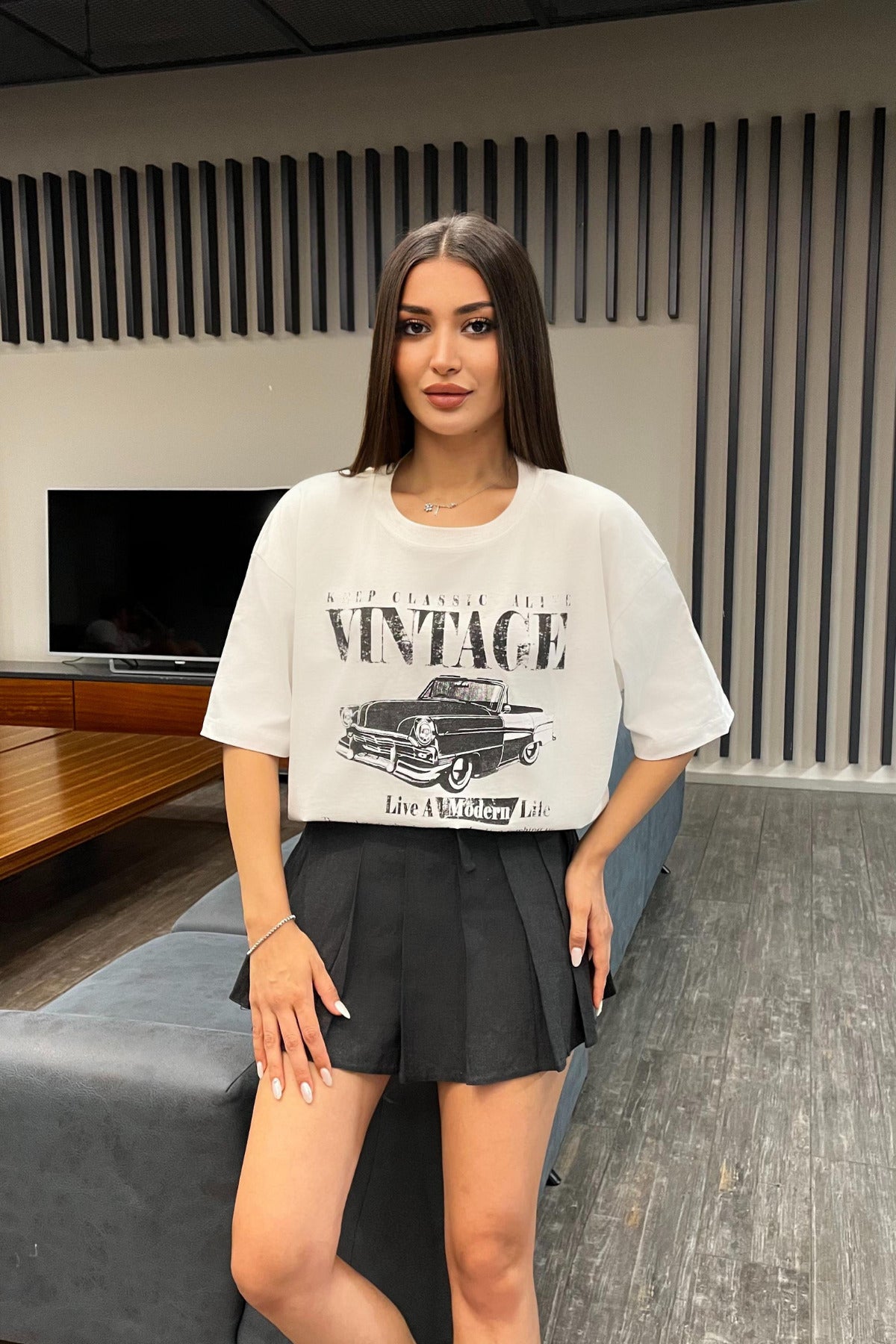 Kadın Özel Dijital Baskılı Oversize T-Shirt Beyaz - MALLTURK