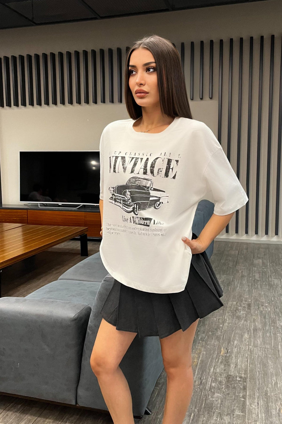 Kadın Özel Dijital Baskılı Oversize T-Shirt Beyaz - MALLTURK