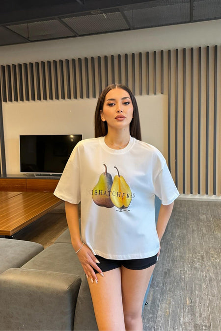 Kadın Özel Dijital Baskılı Oversize T-Shirt Ekru - MALLTURK