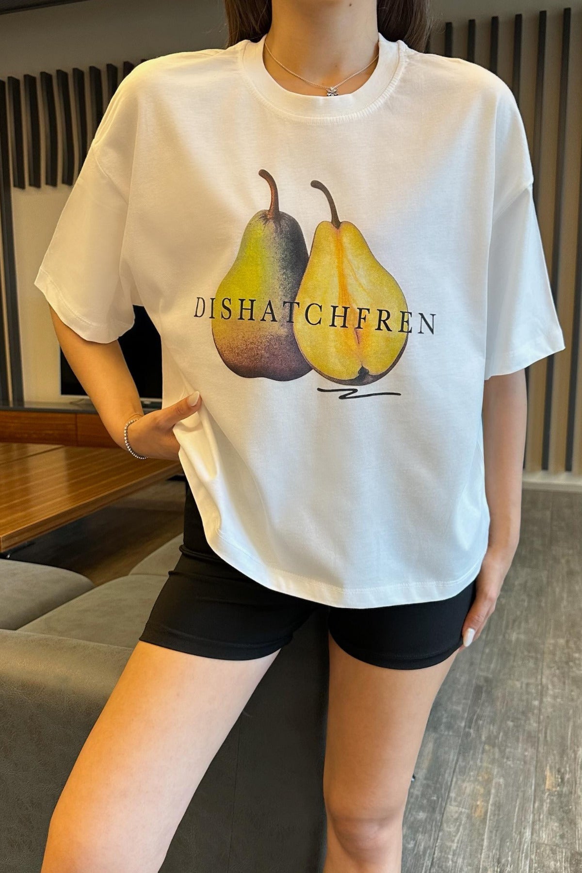 Kadın Özel Dijital Baskılı Oversize T-Shirt Ekru - MALLTURK
